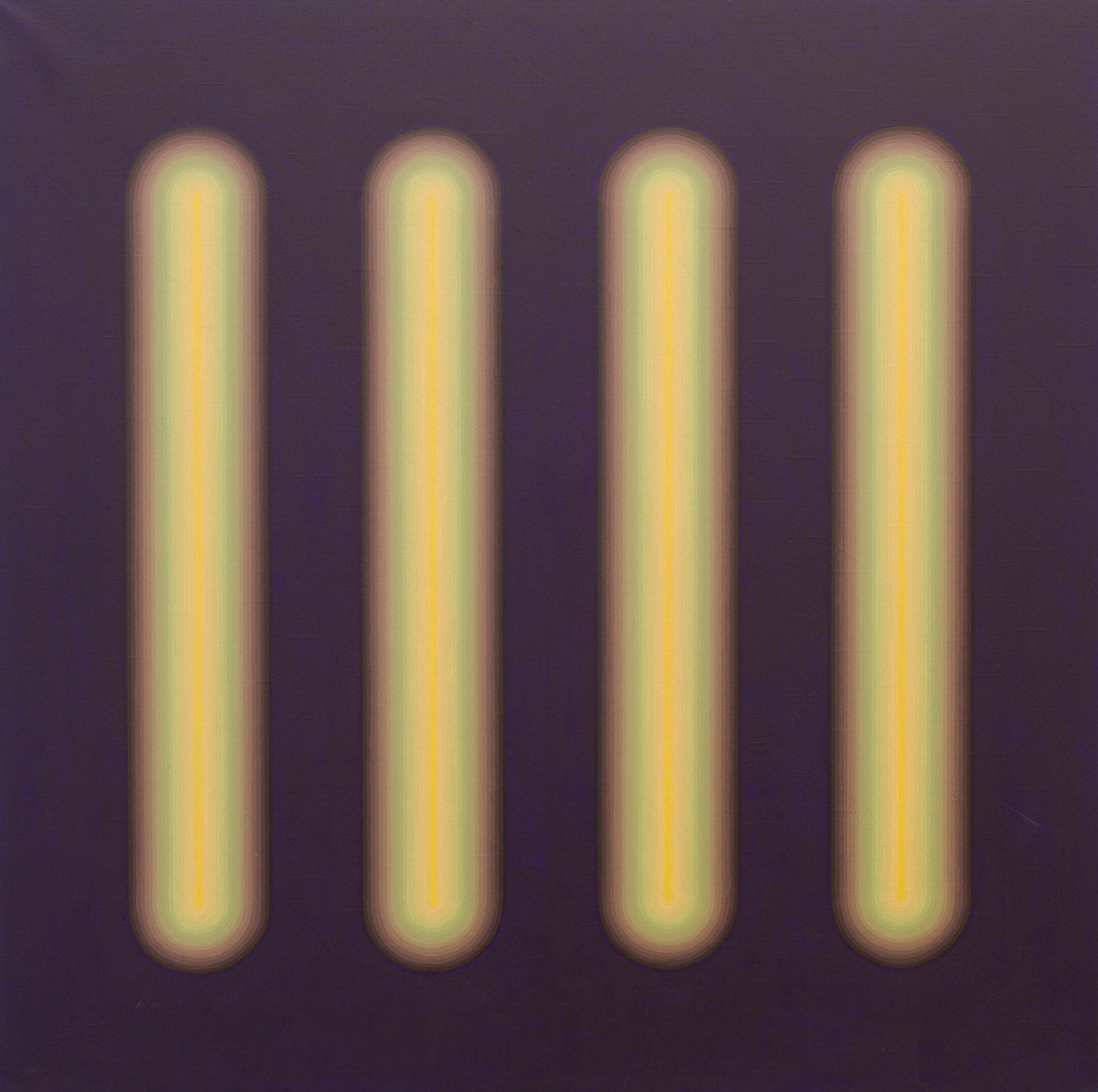 abstrakcja, na ciemnym tle cztery pionowe żółte rurki