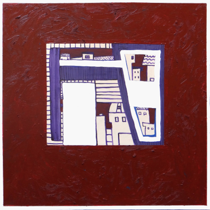 miasto, architektura, domy, czerwony, kwadrat, geometryczne kształty, ilustracja