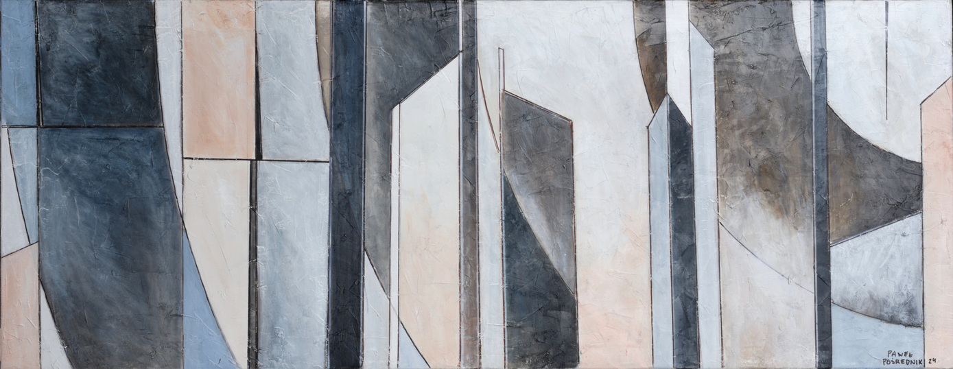 architektura , wieżowce przedstawione w uproszczonej geometrycznej formie