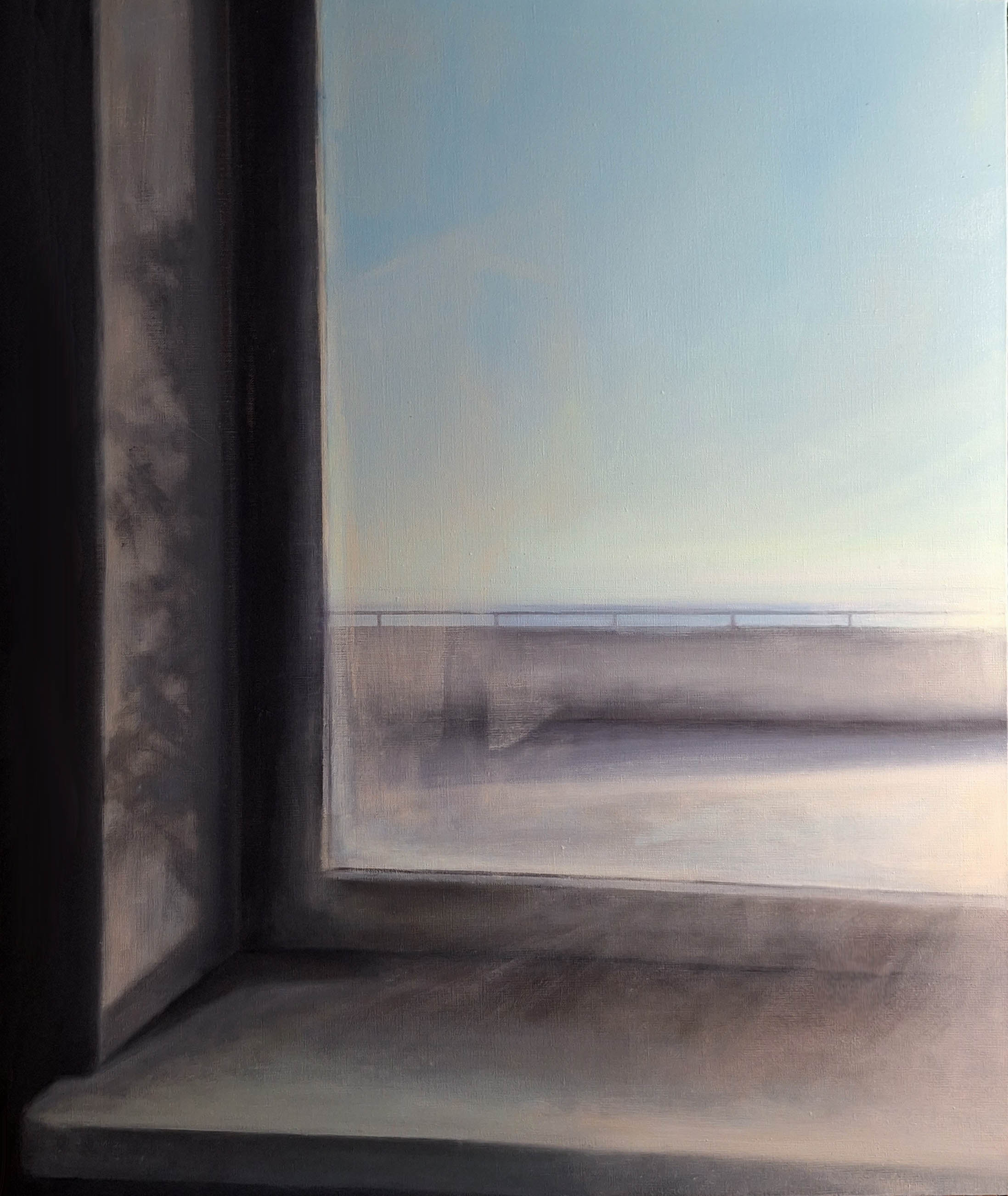 widok z okna na otwarta pustą przestrzeń