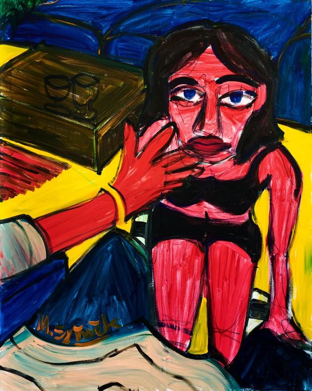 Ekspresyjny malarski portret kobiety w intensywnych kolorach namalowany przez Michała Żytniaka.