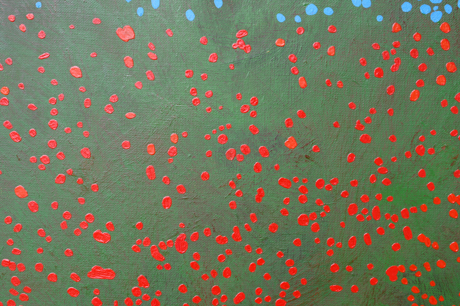 obraz czerwone i niebieskie kropki na zielonym tle. Obraz Motelski