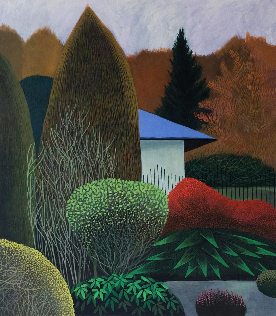 Obraz na płótnie przedstawiający piękny ogród w jesiennej szacie kolorystycznej.