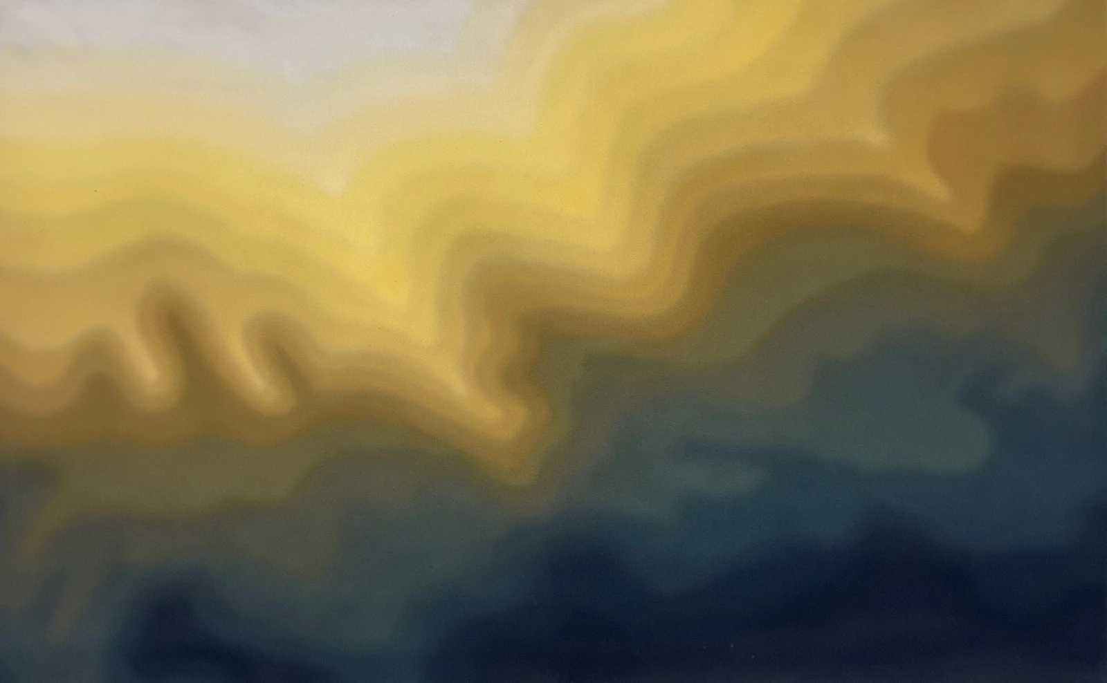 Abstrakcyjny obraz Jakuba Łącznego – rozmyte, świetliste przejścia barw żółci i błękitu, malarstwo inspirowane ruchem i światłem.