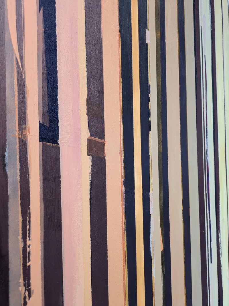 Detal obrazu abstrakcyjnego Józefa Starowieyskiego, pionowe kolorowe pasy