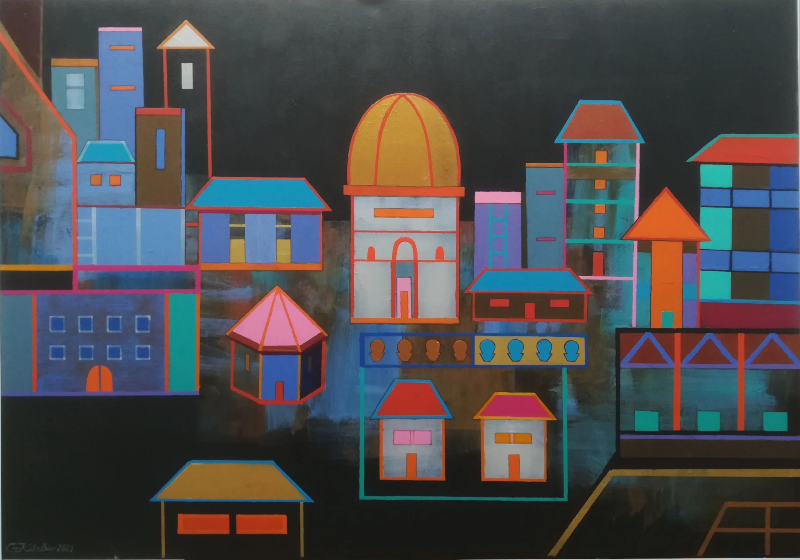 obraz Grażyny Kilanowicz, pejzaż miejski nocą