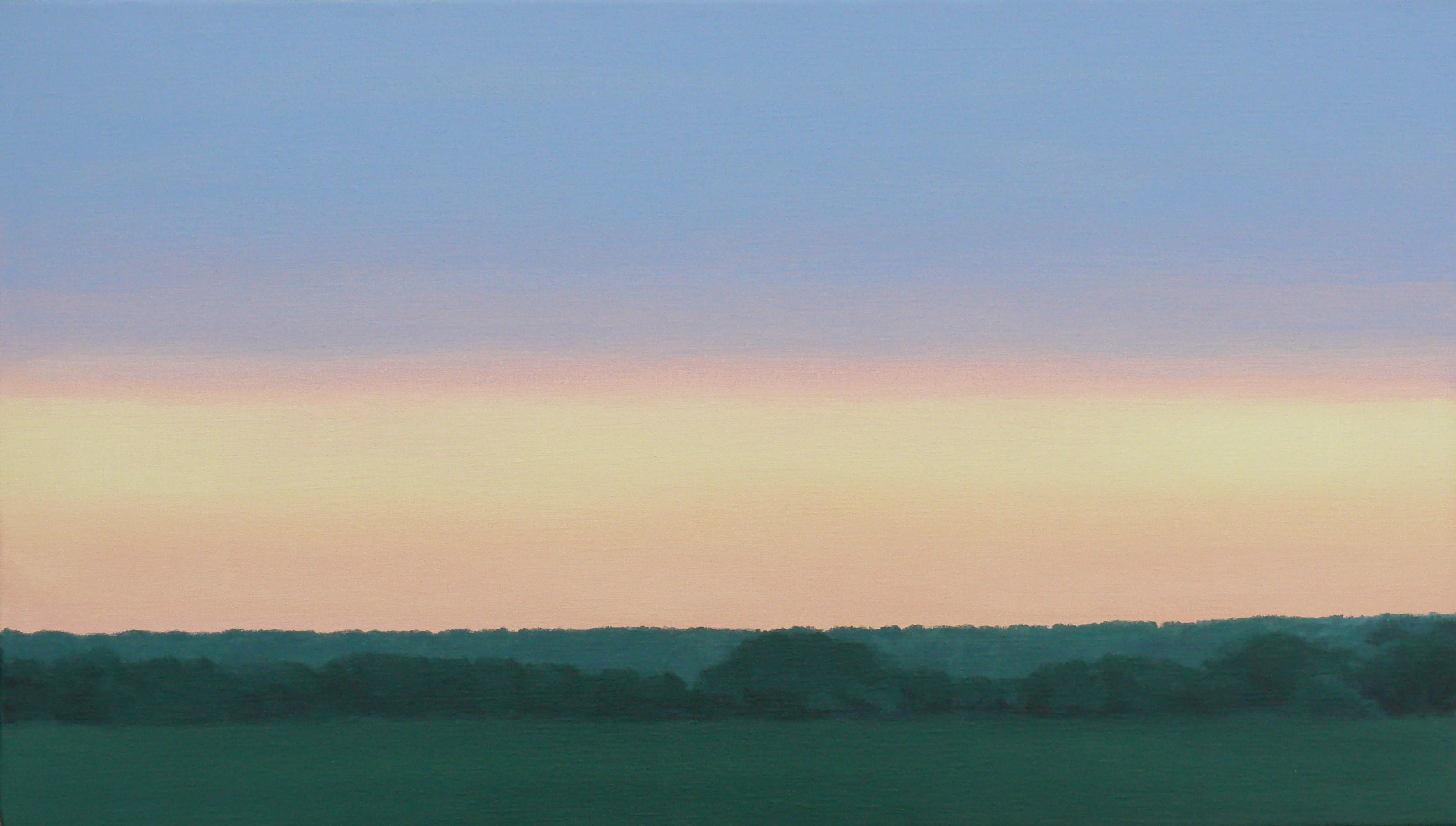 Nastrojowy obraz olejny Magdaleny Laskowskiej przedstawiający widok po zachodzie słońca w Dłużewie.