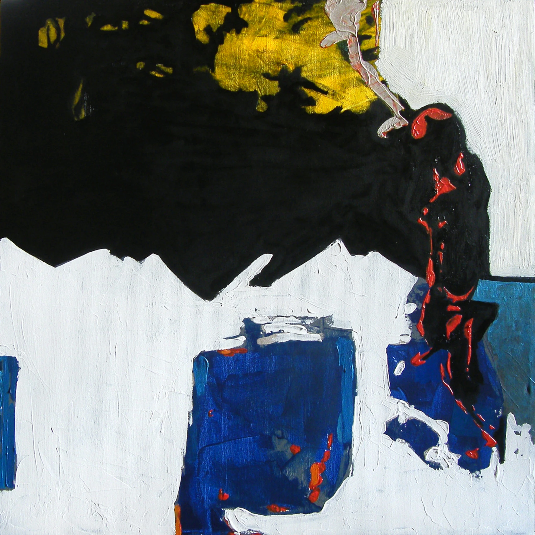 Krzysztof Musiał obraz abstrakcyjny ekspresyjny akryl 55x55 kontrast czerni czerwieni nowoczesne malarstwo do wnętrz