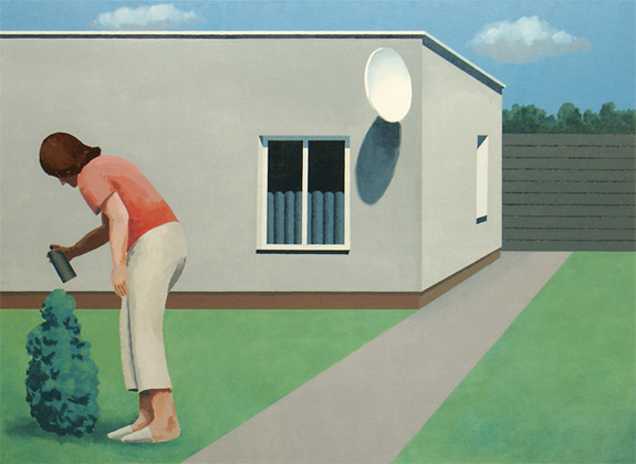 architektura, postać, proste kształty, jednolite barwy, czyste kolory, dom, kobieta