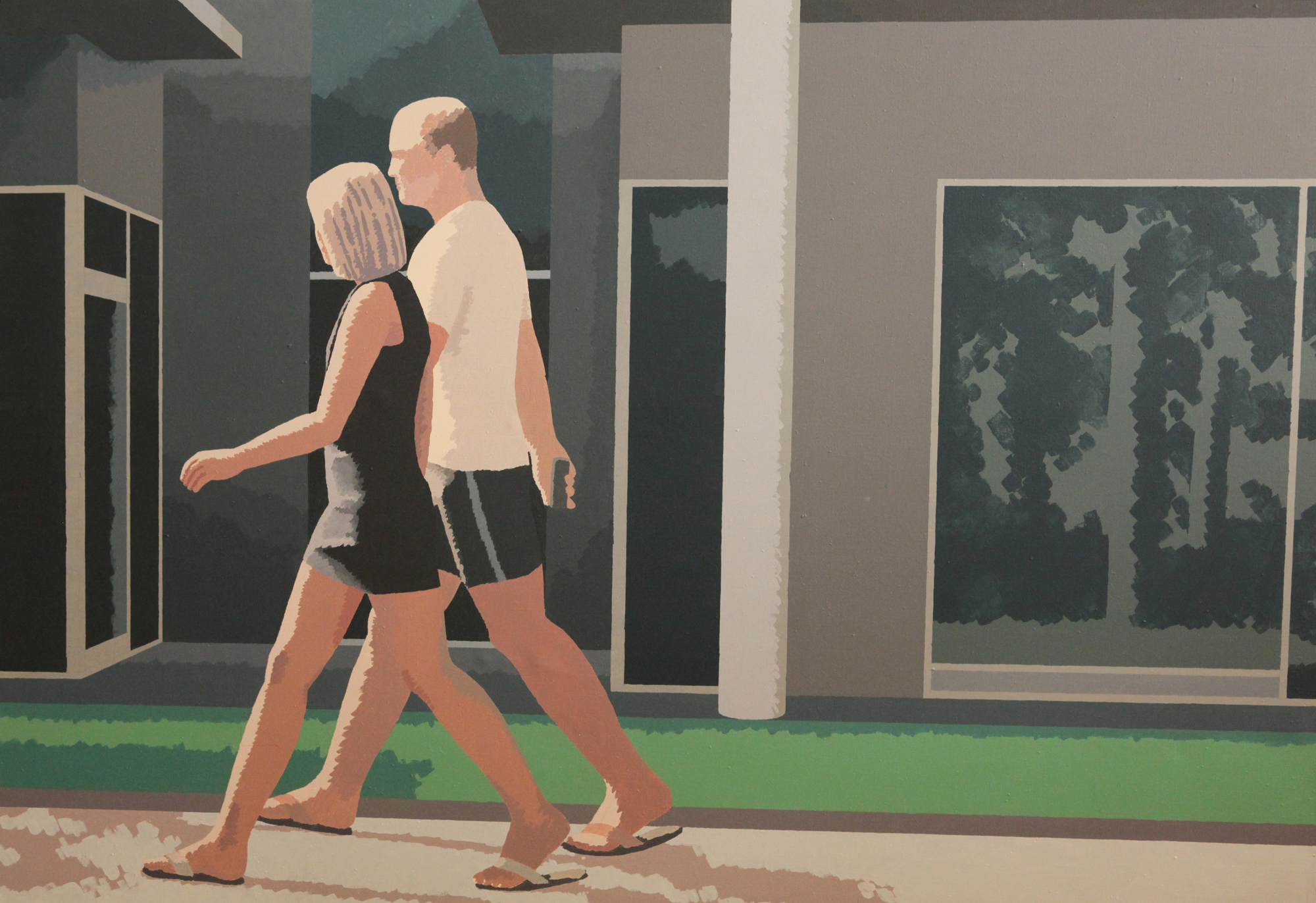 architektura, postać, proste kształty, jednolite barwy, czyste kolory, dom, kobieta