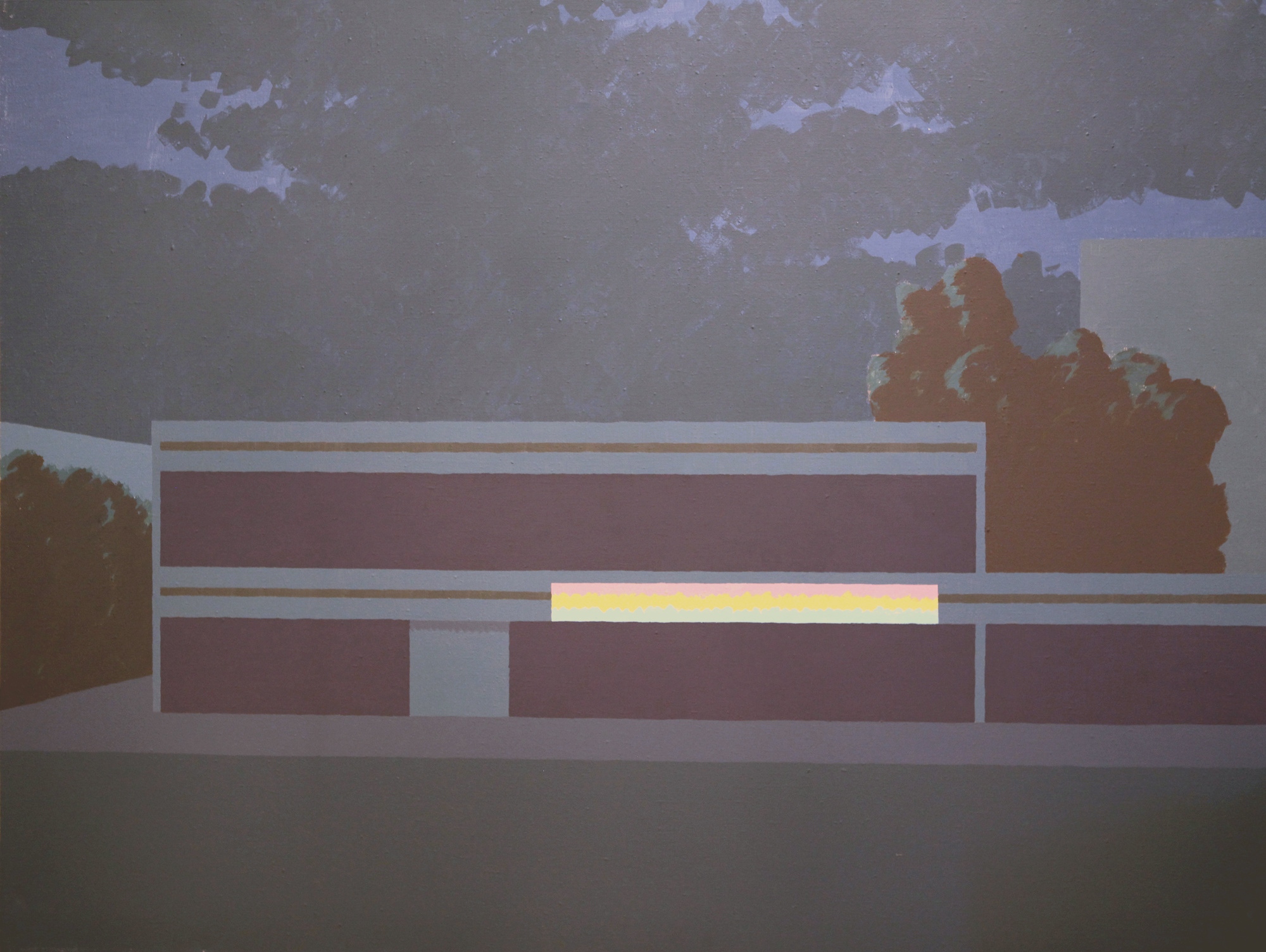 architektura, dom, noc, drzewo, minimalizm, stonowane kolory, ciemne barwy, geometria, proste kształty