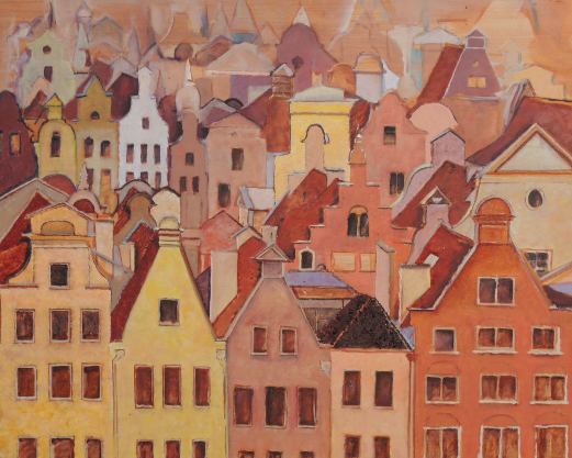 Obraz Tomasza Awdziejczyka przedstawiający Dachy Gdańska